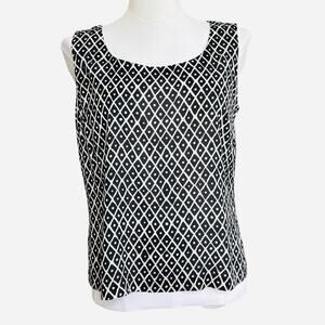 St John Knits Silk Chiffon Shell Top Tank Sz Medium Black Semi Sheer
